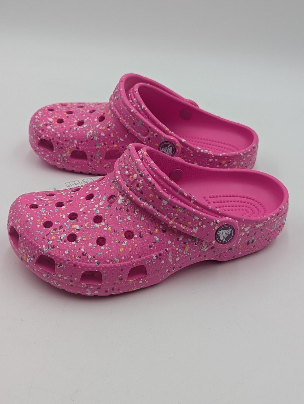 Crocs Kids Girls Size J3 Classic Paint Splatter Clog Pink 210349-6TX NWT
